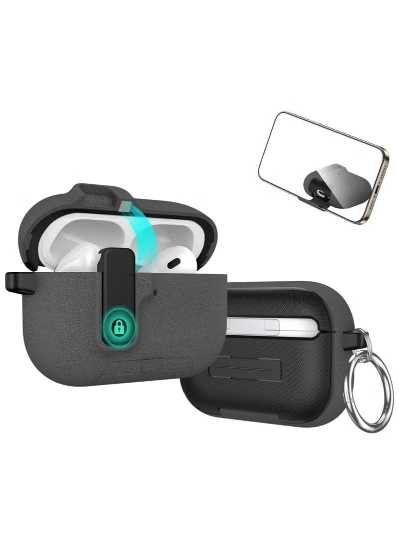 حافظة حماية عصرية وقابلة للقفل لسماعات AirPods Pro 3، توفر حماية قوية مع قفل آمن، مصممة خصيصًا لعلبة شحن سماعات Apple AirPods الجيل الثالث (رمادي). - Image 2